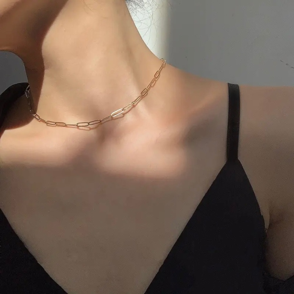 Gold Plated Dainty Paperclip  Necklace